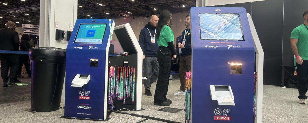 Two registration kiosks provided by Fenix Event Tech at ETL 2024 in London